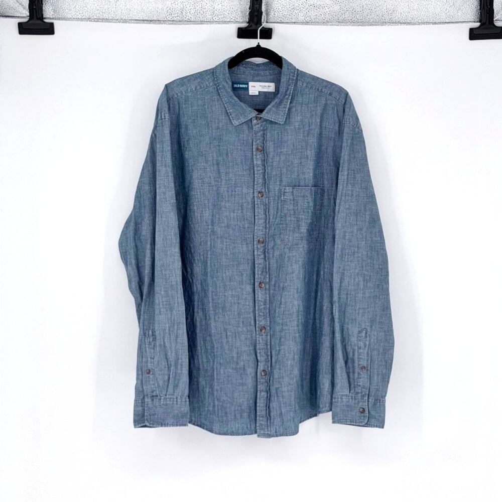 Men's Blue Chambray  Long Sleeve Button Up Shirt - Size XXL